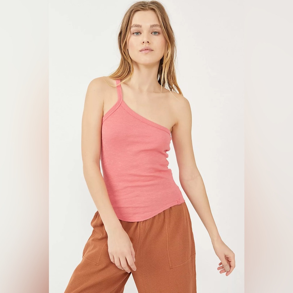 FREE PEOPLE One Shoulder Pink One Way or Another Tank Top Exposed Seams Size S